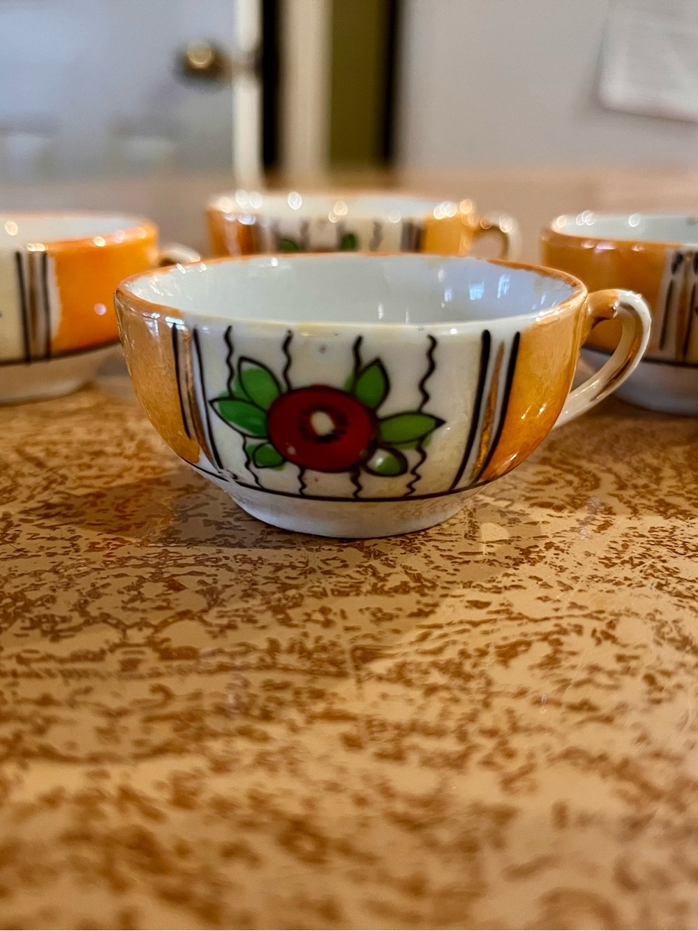 Mini Orange Floral Porcelain Teacups - Classic Home Dining